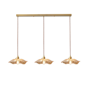 Fiora Vintage Floral Glass Pendant Lamp, 3 shades, linear canopy, amber glass