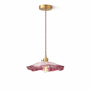 Fiora Vintage Floral Glass Pendant Lamp, single hardwired, pink glass