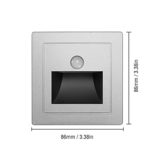 Vesta Motion Step Light faceplate dimensions, 86 mm (3.38 in) square
