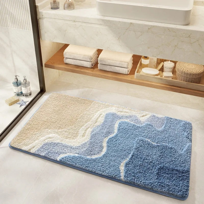 Seaside Footprint Pattern Coastal Bath Mat