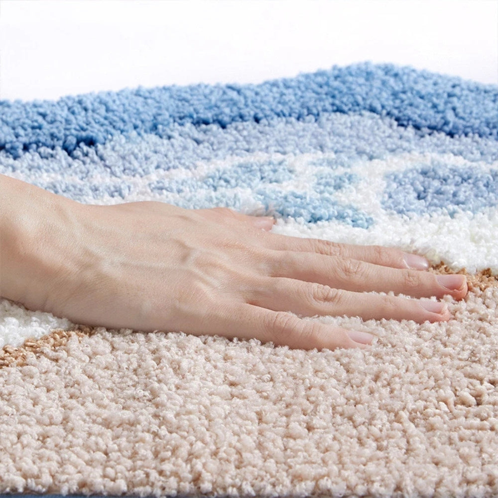 Seaside Footprint Pattern Coastal Bath Mat