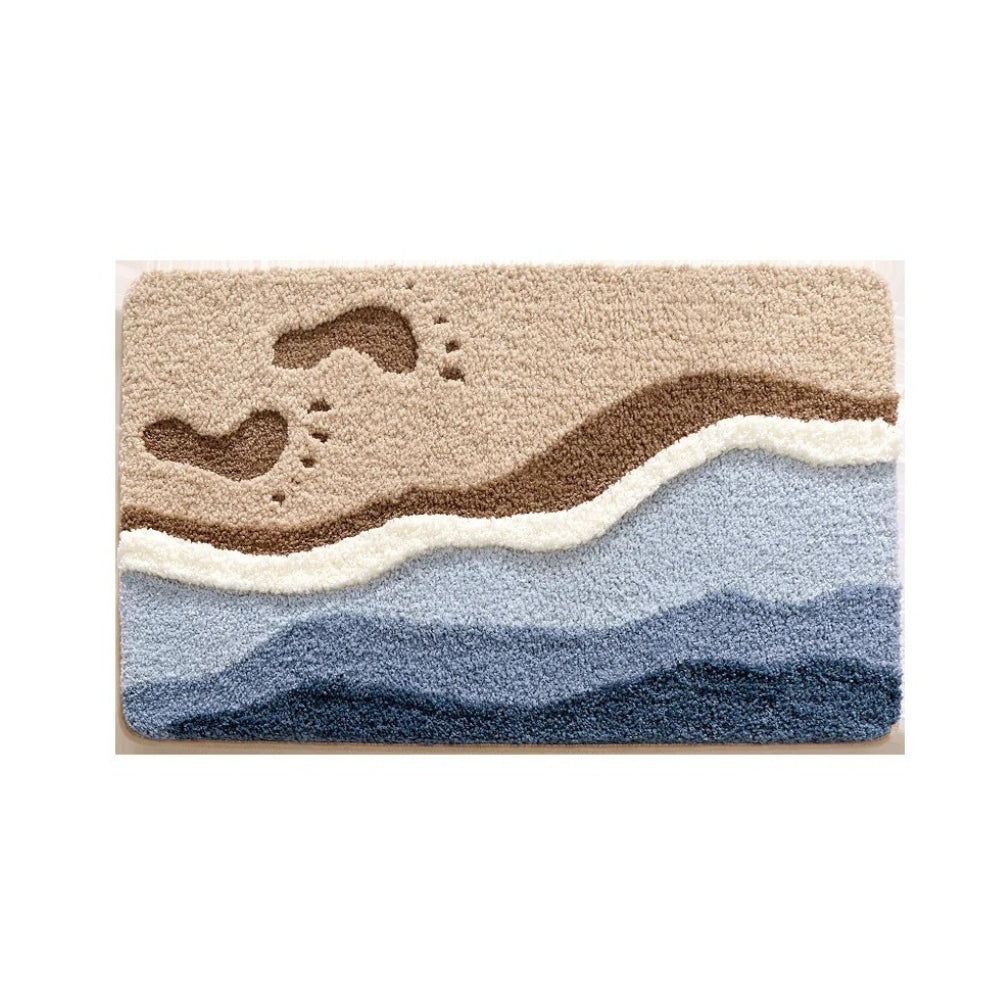 Seaside Footprint Pattern Coastal Bath Mat