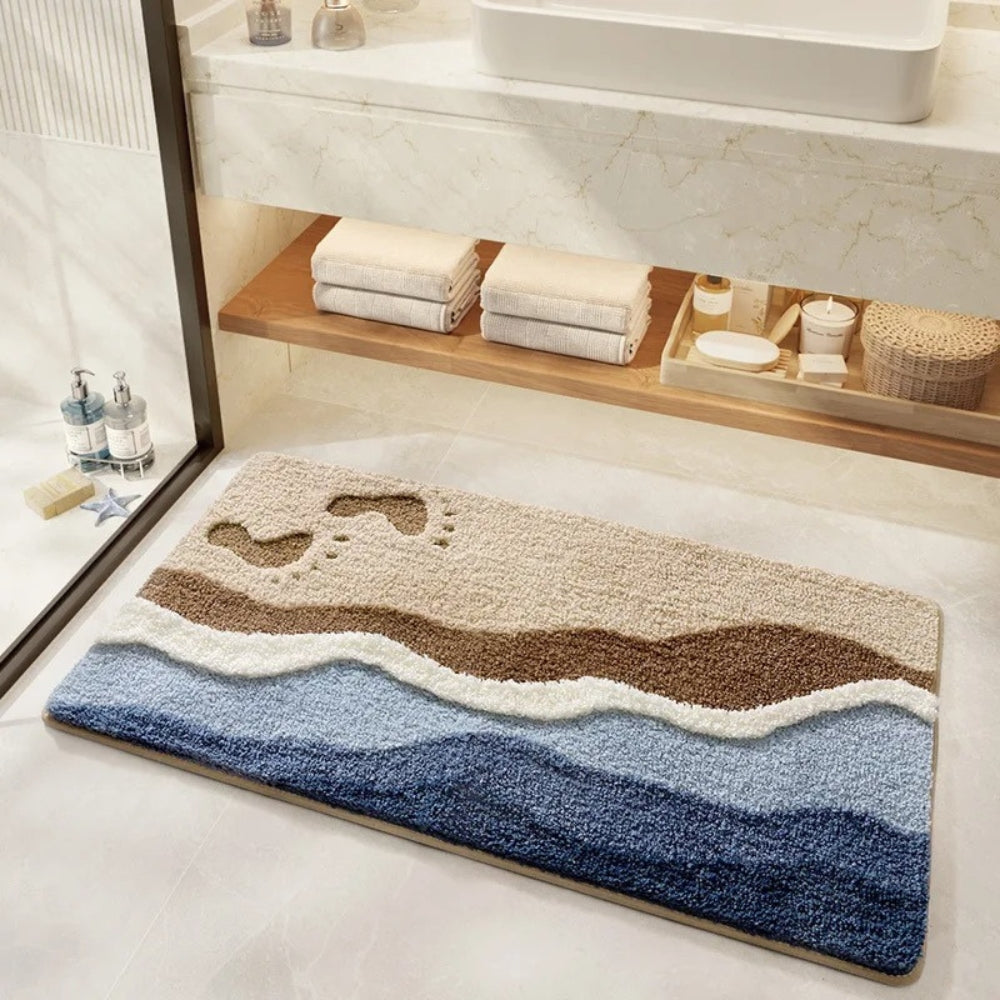 Seaside Footprint Pattern Coastal Bath Mat