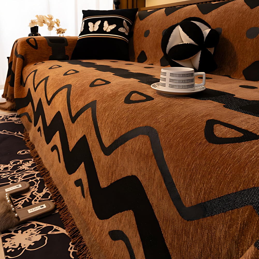 Geometric Tribal Chenille Sofa Cover Throw