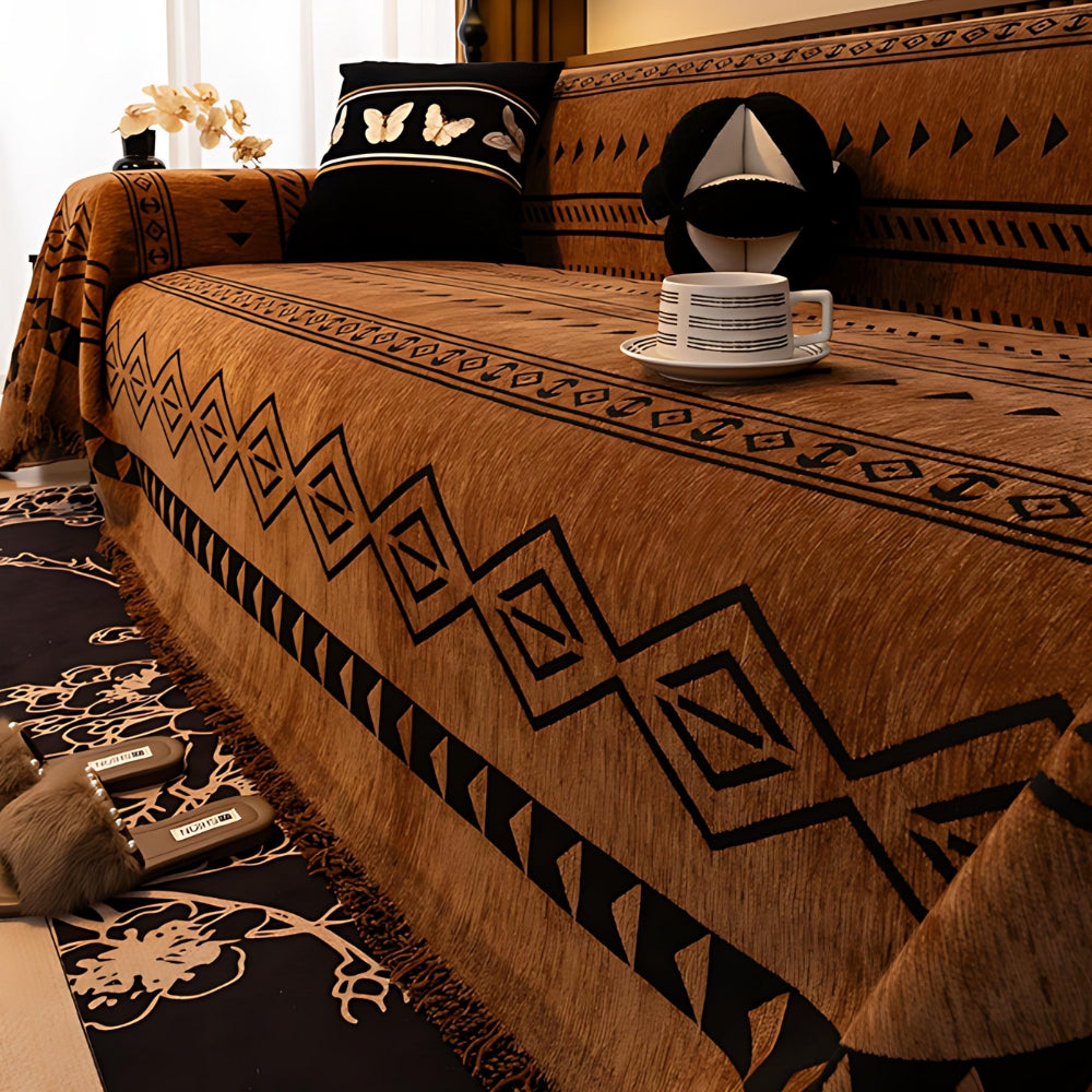 Geometric Tribal Chenille Sofa Cover Throw