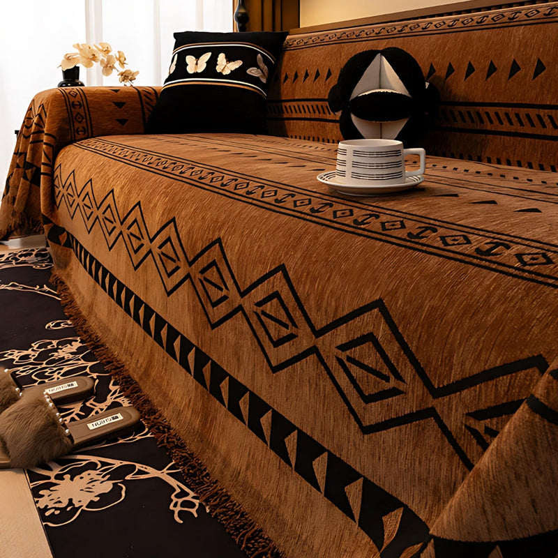 Geometric Tribal Chenille Sofa Cover Throw