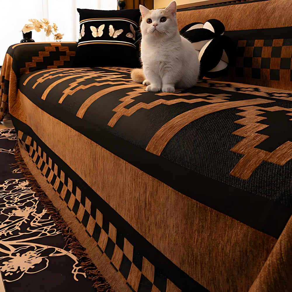 Geometric Tribal Chenille Sofa Cover Throw