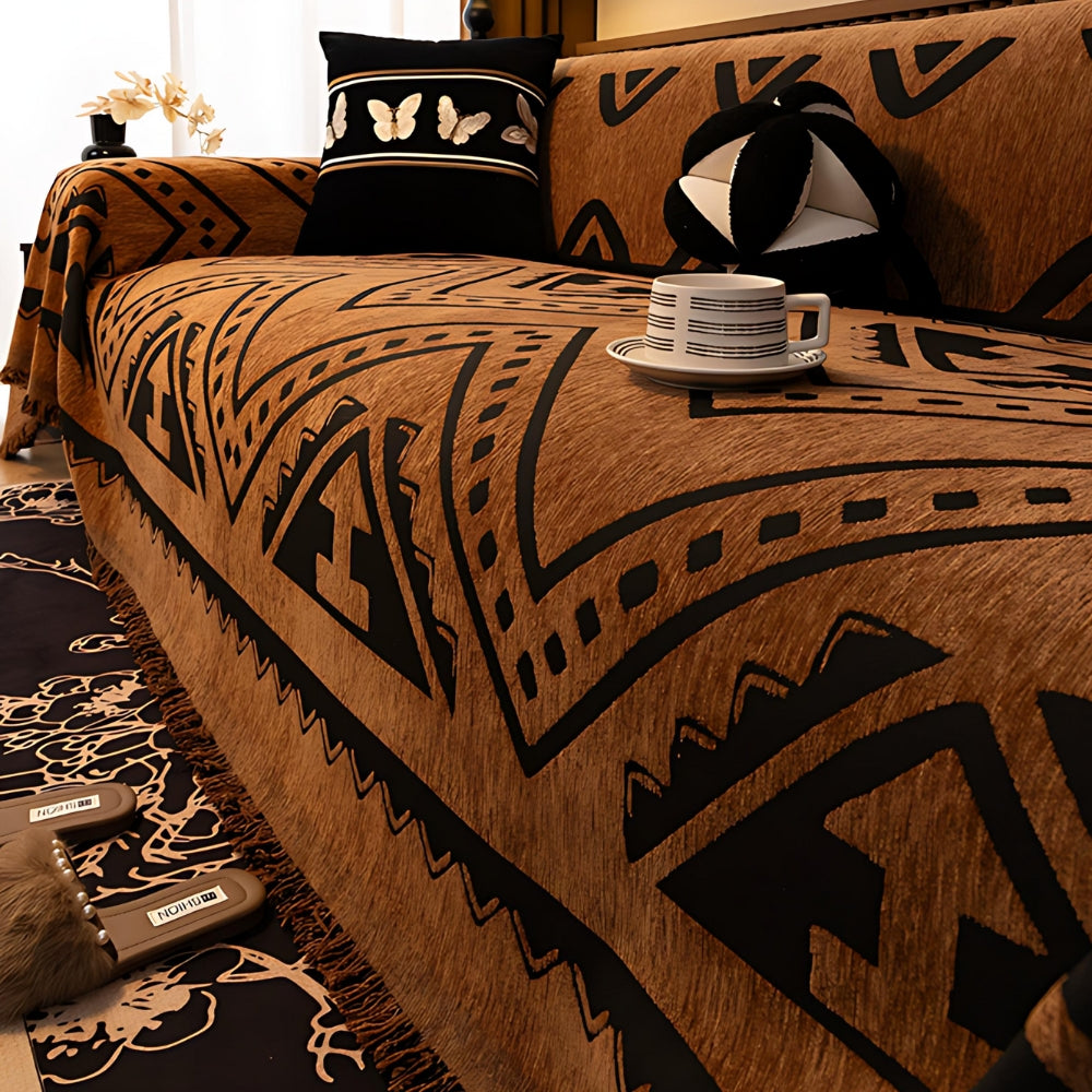 Geometric Tribal Chenille Sofa Cover Throw