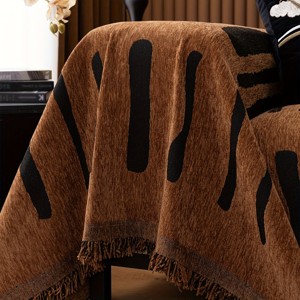 Geometric Tribal Chenille Sofa Cover Throw