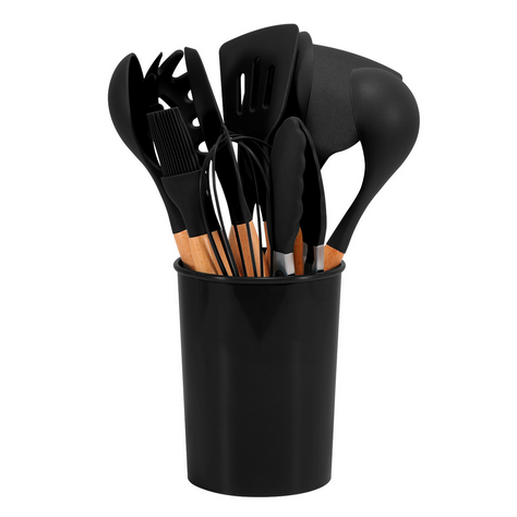 12 Piece Silicone Cooking Utensils Set With Bamboo Handles