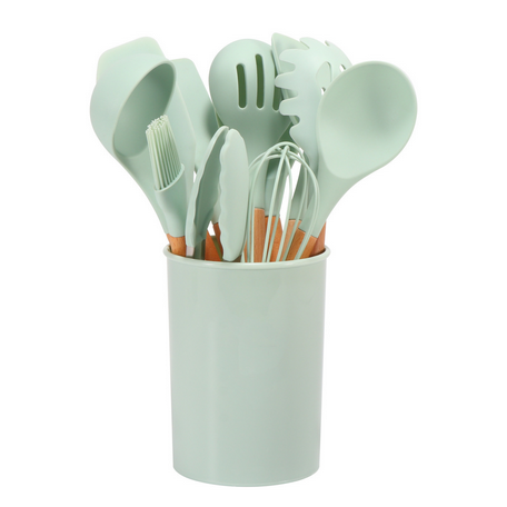 12 Piece Silicone Cooking Utensils Set With Bamboo Handles