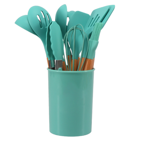 12 Piece Silicone Cooking Utensils Set With Bamboo Handles