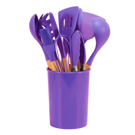 12 Piece Silicone Cooking Utensils Set With Bamboo Handles