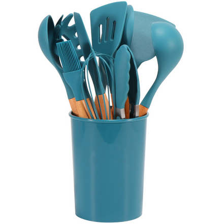 12 Piece Silicone Cooking Utensils Set With Bamboo Handles
