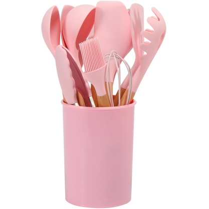 12 Piece Silicone Cooking Utensils Set With Bamboo Handles