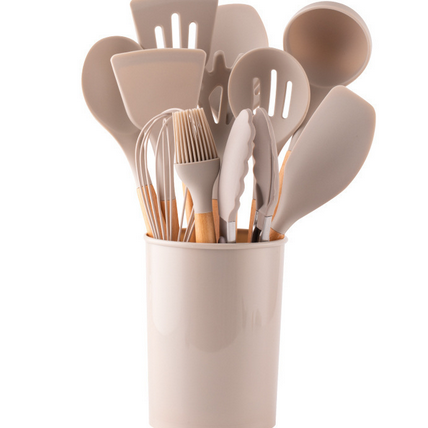 12 Piece Silicone Cooking Utensils Set With Bamboo Handles