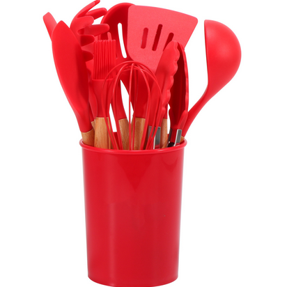12 Piece Silicone Cooking Utensils Set With Bamboo Handles