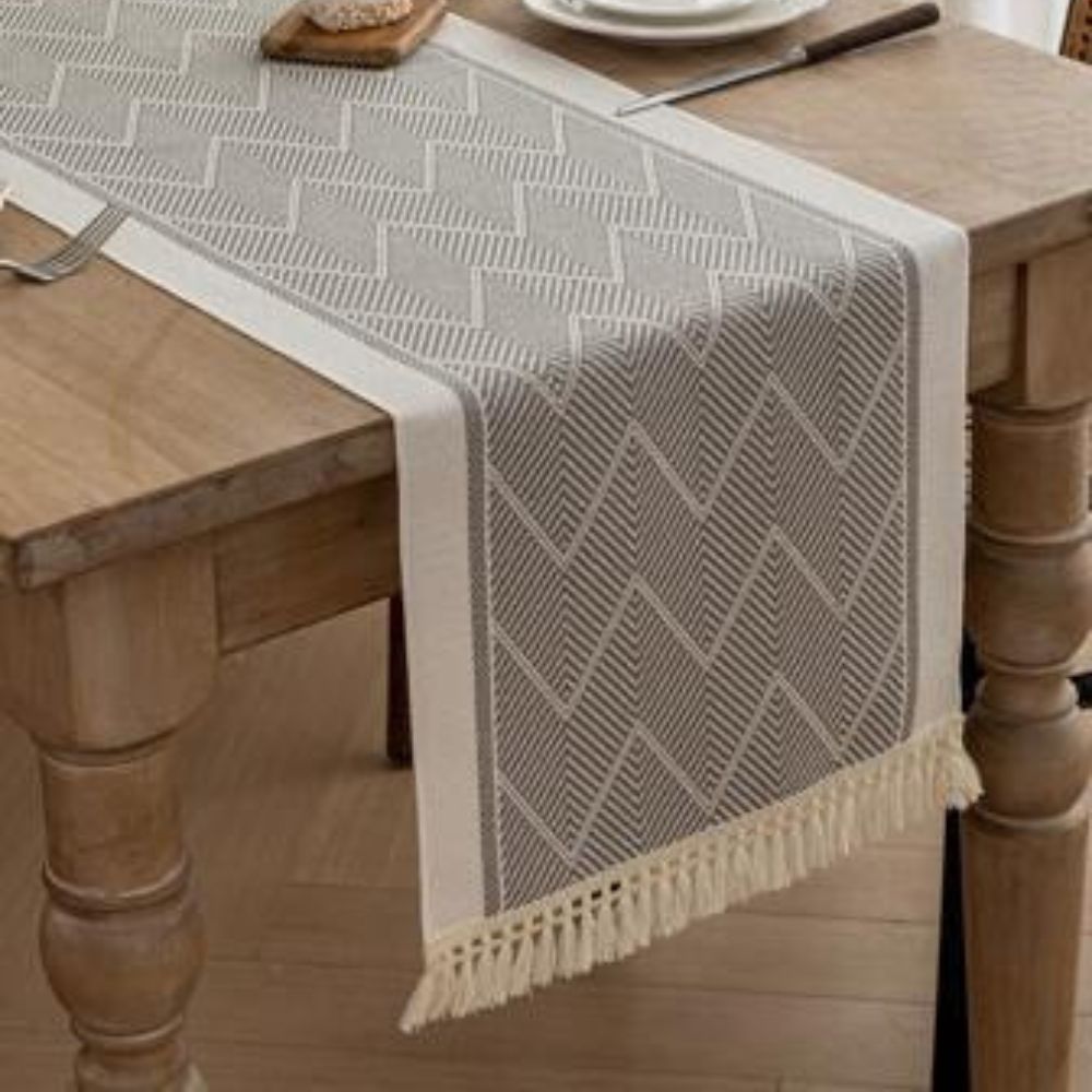 Woven Zigzag Loom Table Runner With Tassels