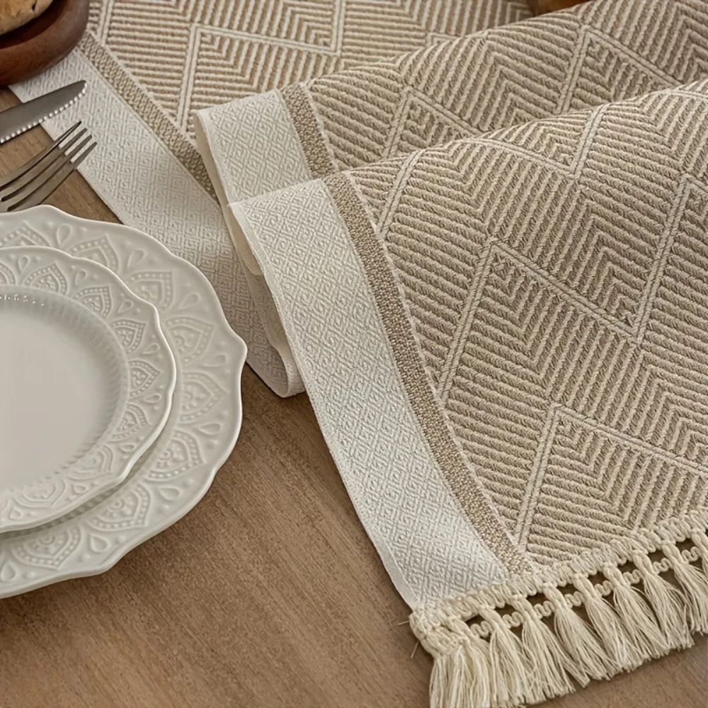 Woven Zigzag Loom Table Runner With Tassels