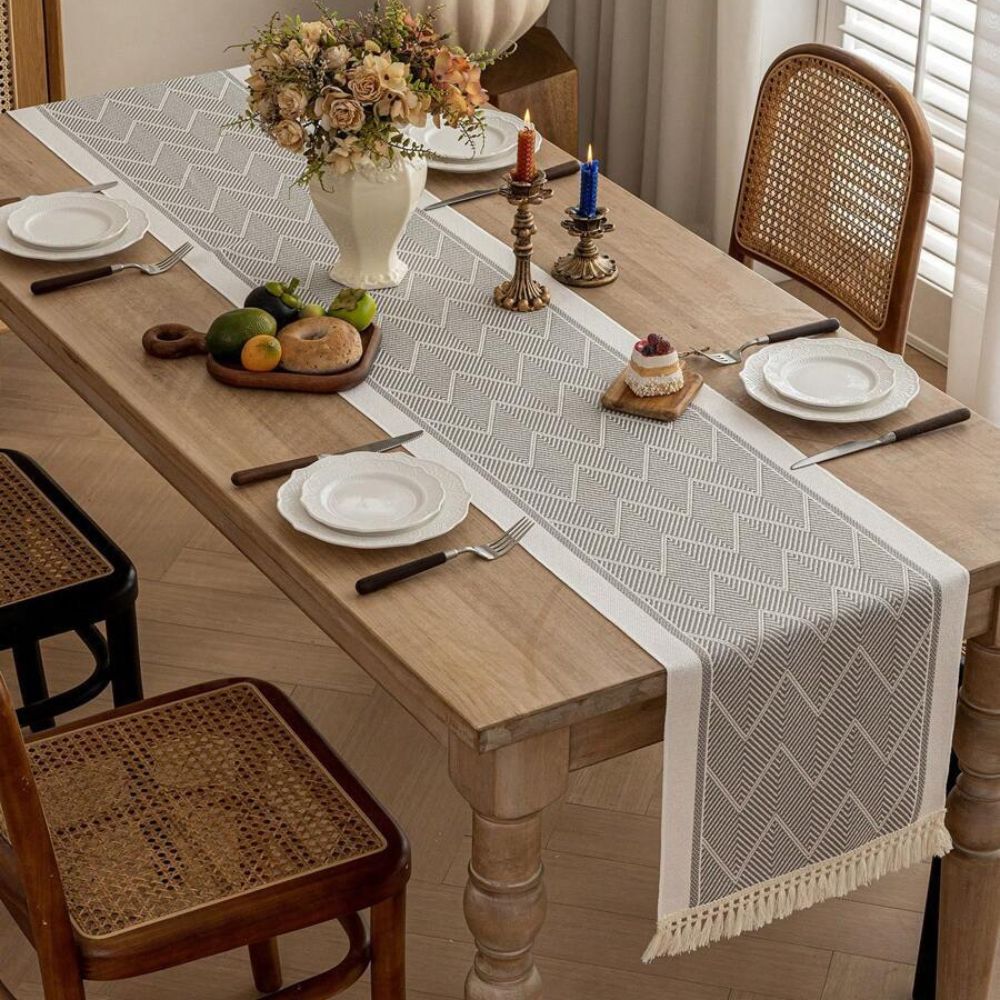 Woven Zigzag Loom Table Runner With Tassels