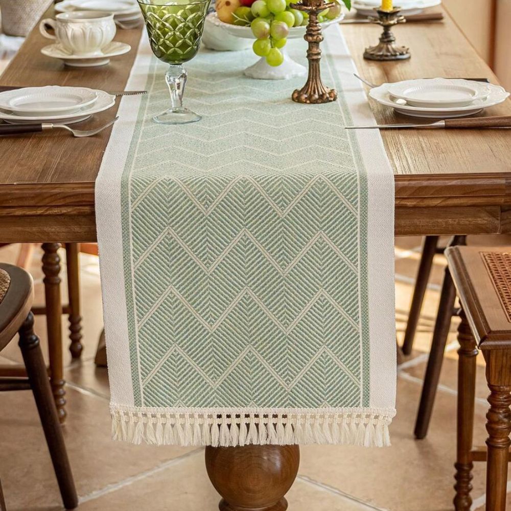 Woven Zigzag Loom Table Runner With Tassels