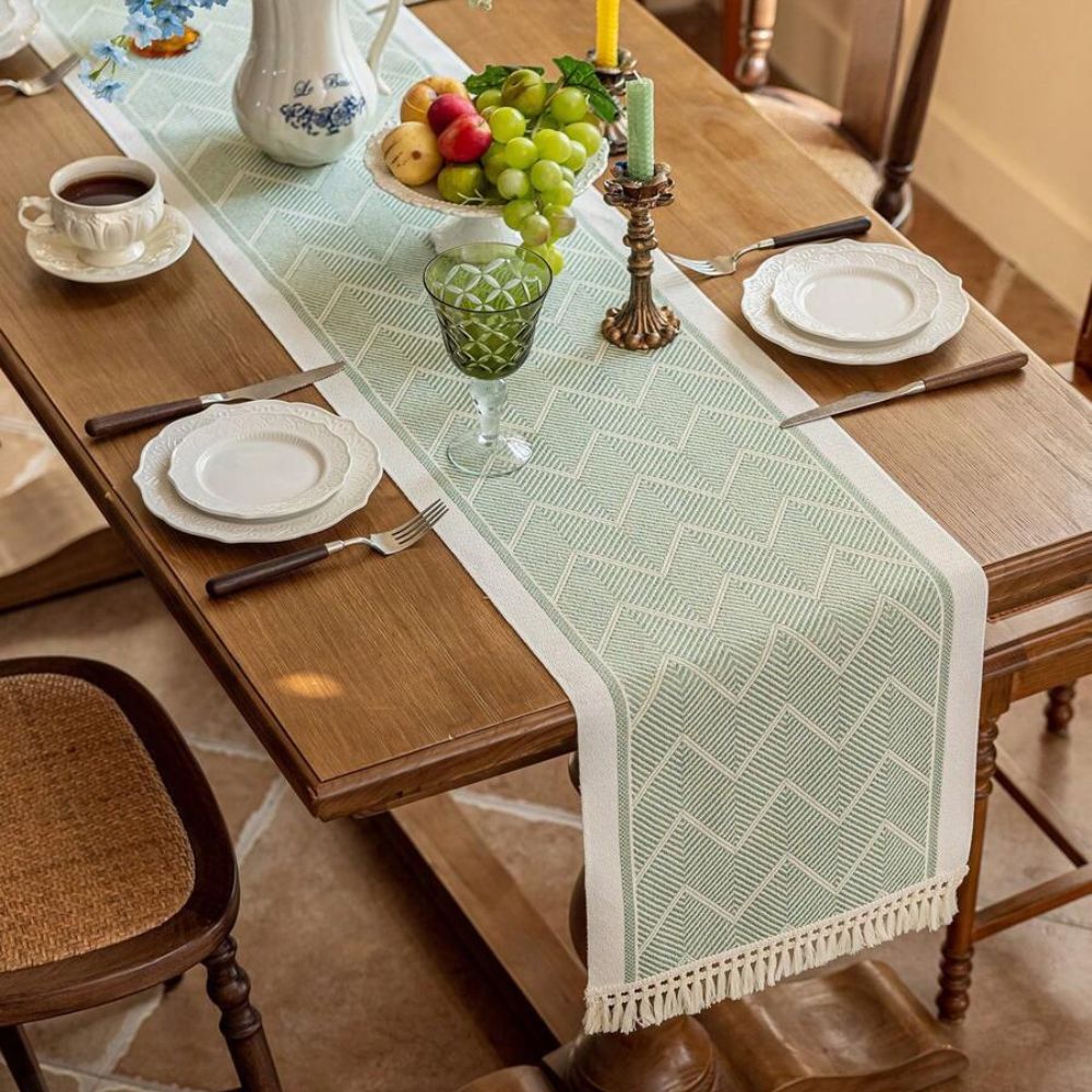 Woven Zigzag Loom Table Runner With Tassels