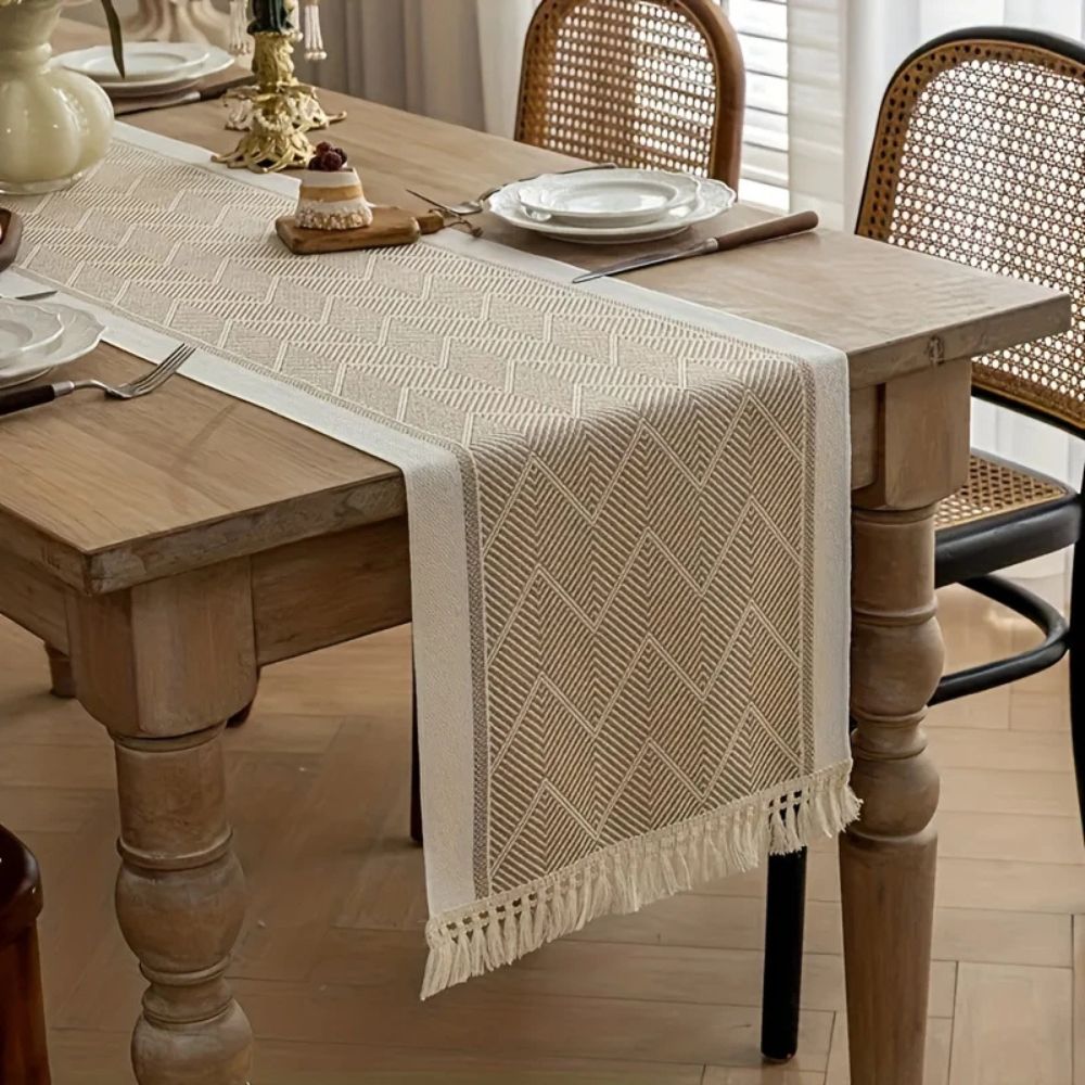Woven Zigzag Loom Table Runner With Tassels