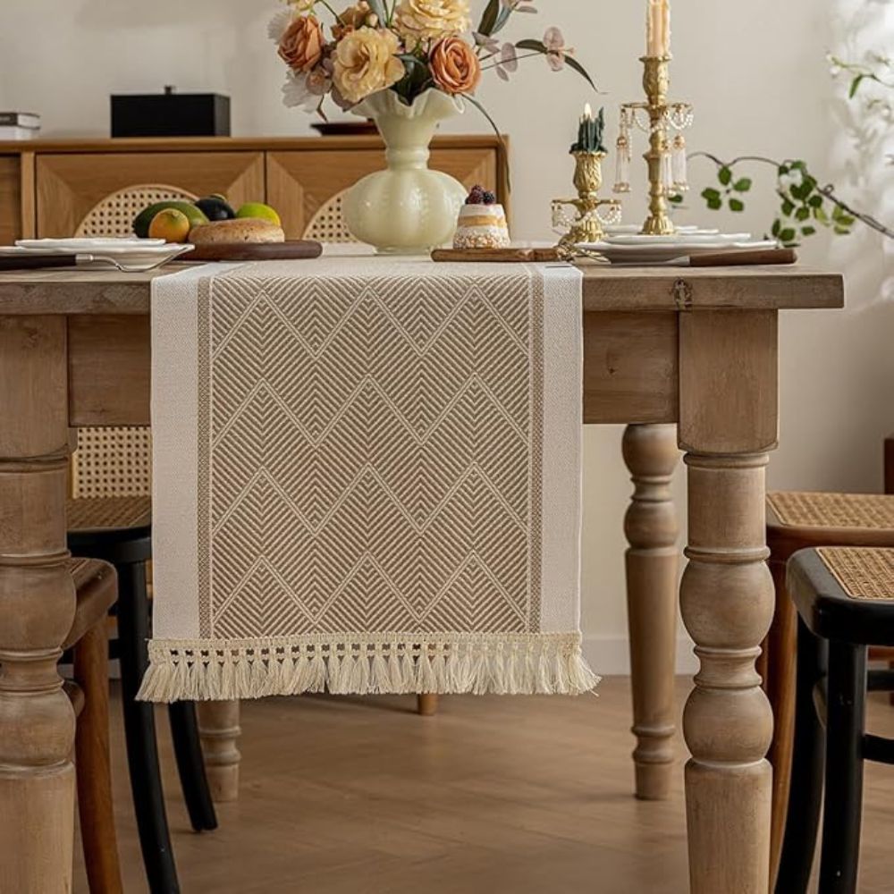 Woven Zigzag Loom Table Runner With Tassels