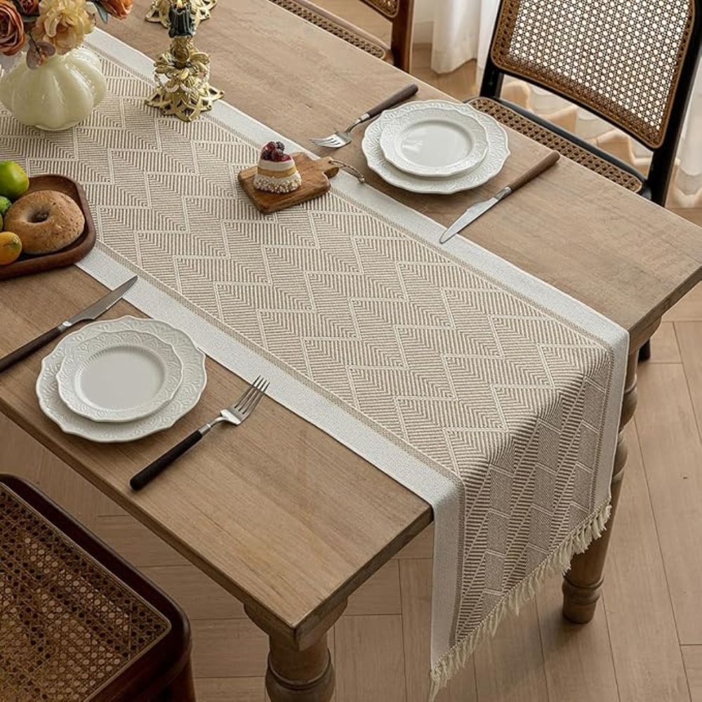 Woven Zigzag Loom Table Runner With Tassels