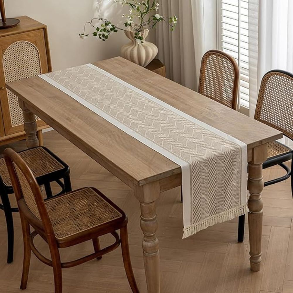 Woven Zigzag Loom Table Runner With Tassels