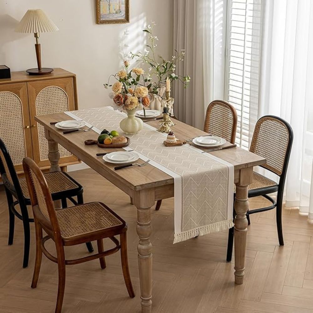 Woven Zigzag Loom Table Runner With Tassels