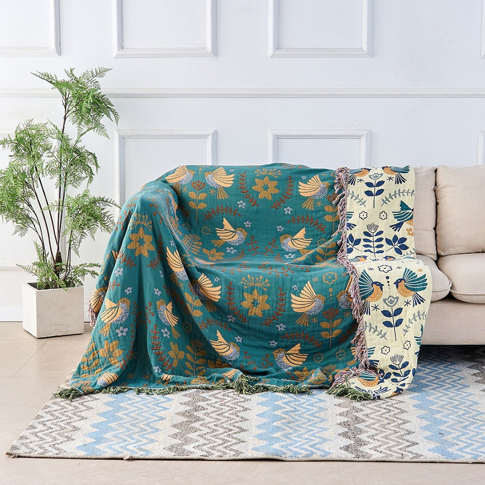 Reversible Scandinavian Bird 100% Cotton Blanket