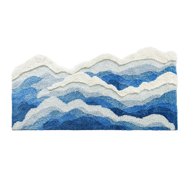 Tufted Blue Sea Waves Bedside Accent Rug
