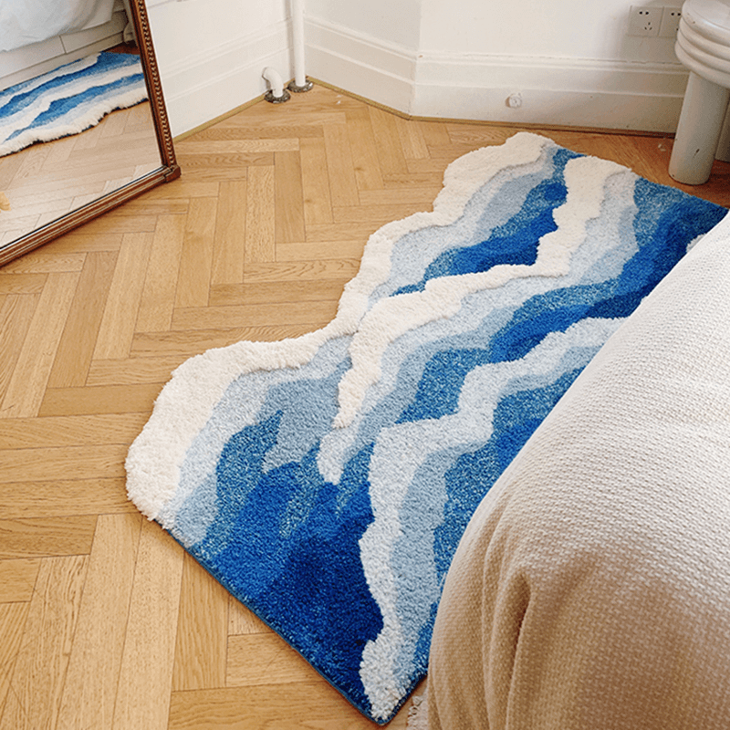 Tufted Blue Sea Waves Bedside Accent Rug