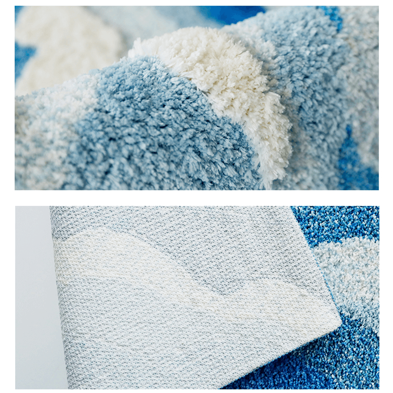Tufted Blue Sea Waves Bedside Accent Rug