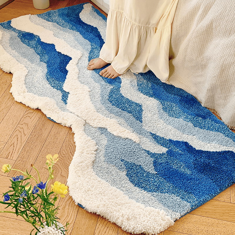 Tufted Blue Sea Waves Bedside Accent Rug