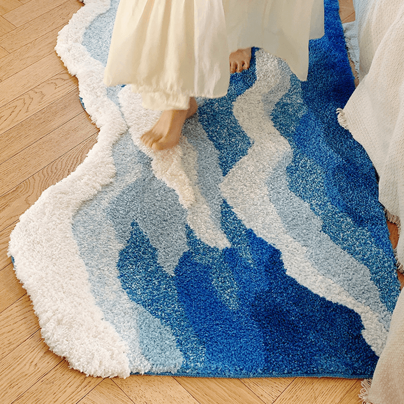 Tufted Blue Sea Waves Bedside Accent Rug