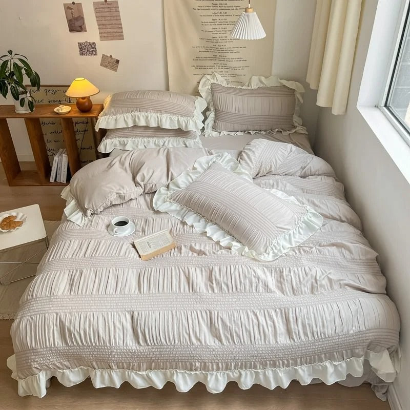 Solid Color Ruffle Bedding Set