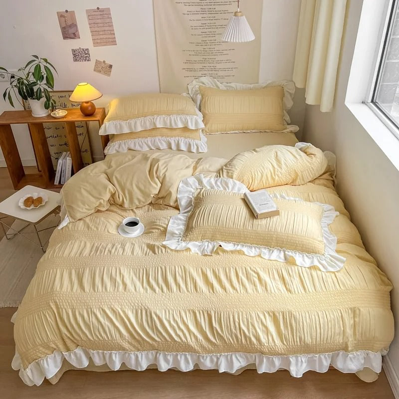 Solid Color Ruffle Bedding Set