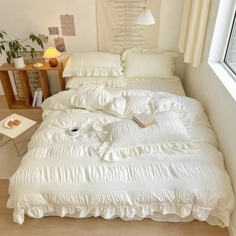 Solid Color Ruffle Bedding Set