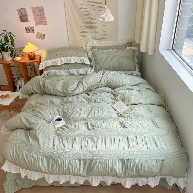 Solid Color Ruffle Bedding Set