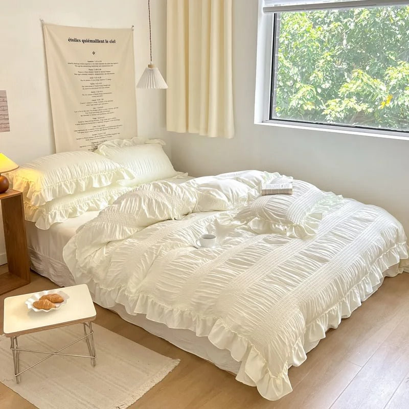 Solid Color Ruffle Bedding Set