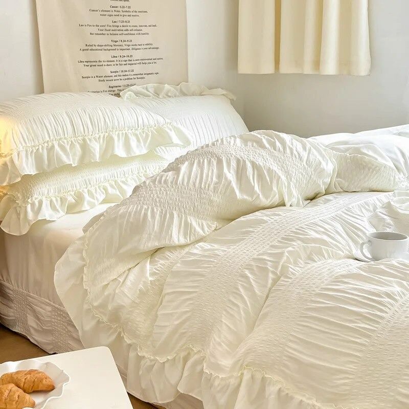 Solid Color Ruffle Bedding Set