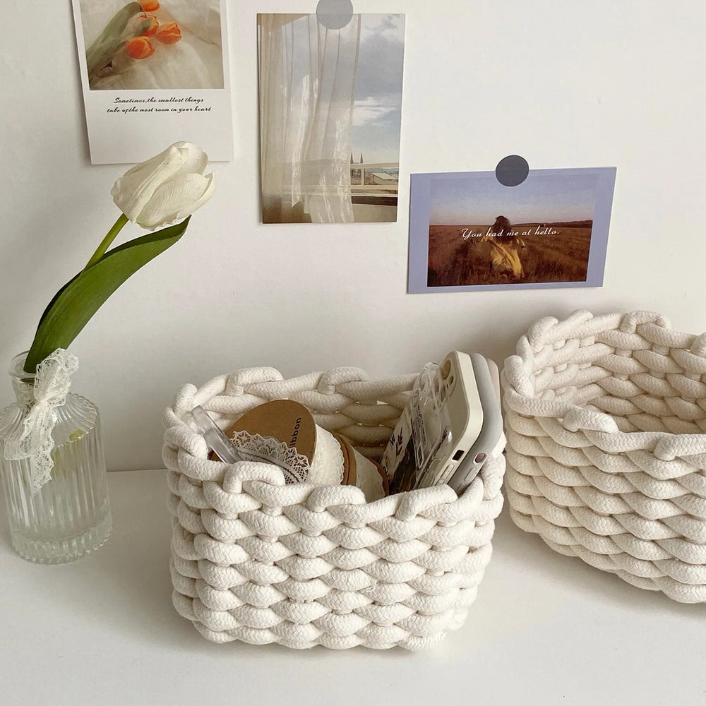Woven Cotton Rope Desk Storage Basket