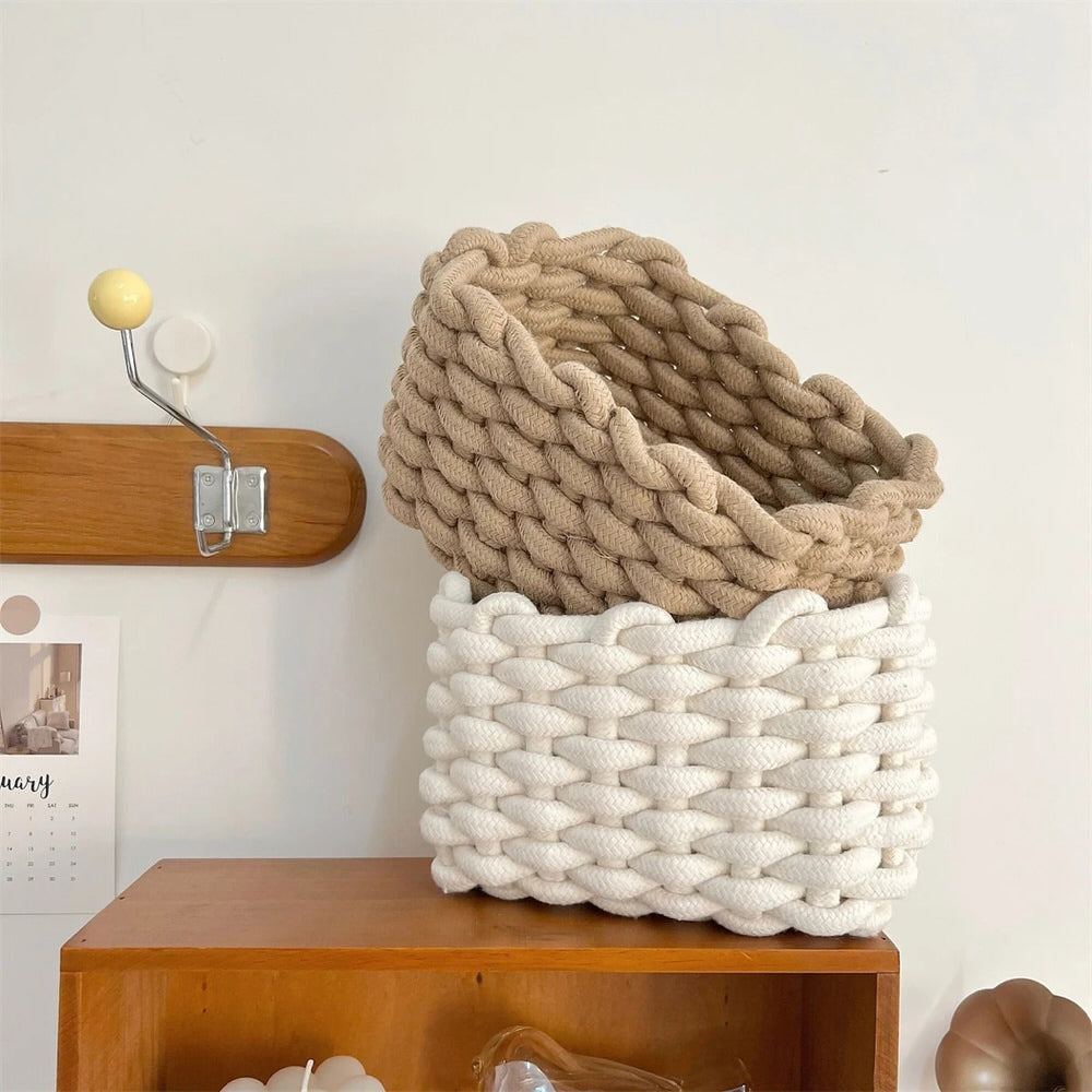 Woven Cotton Rope Desk Storage Basket