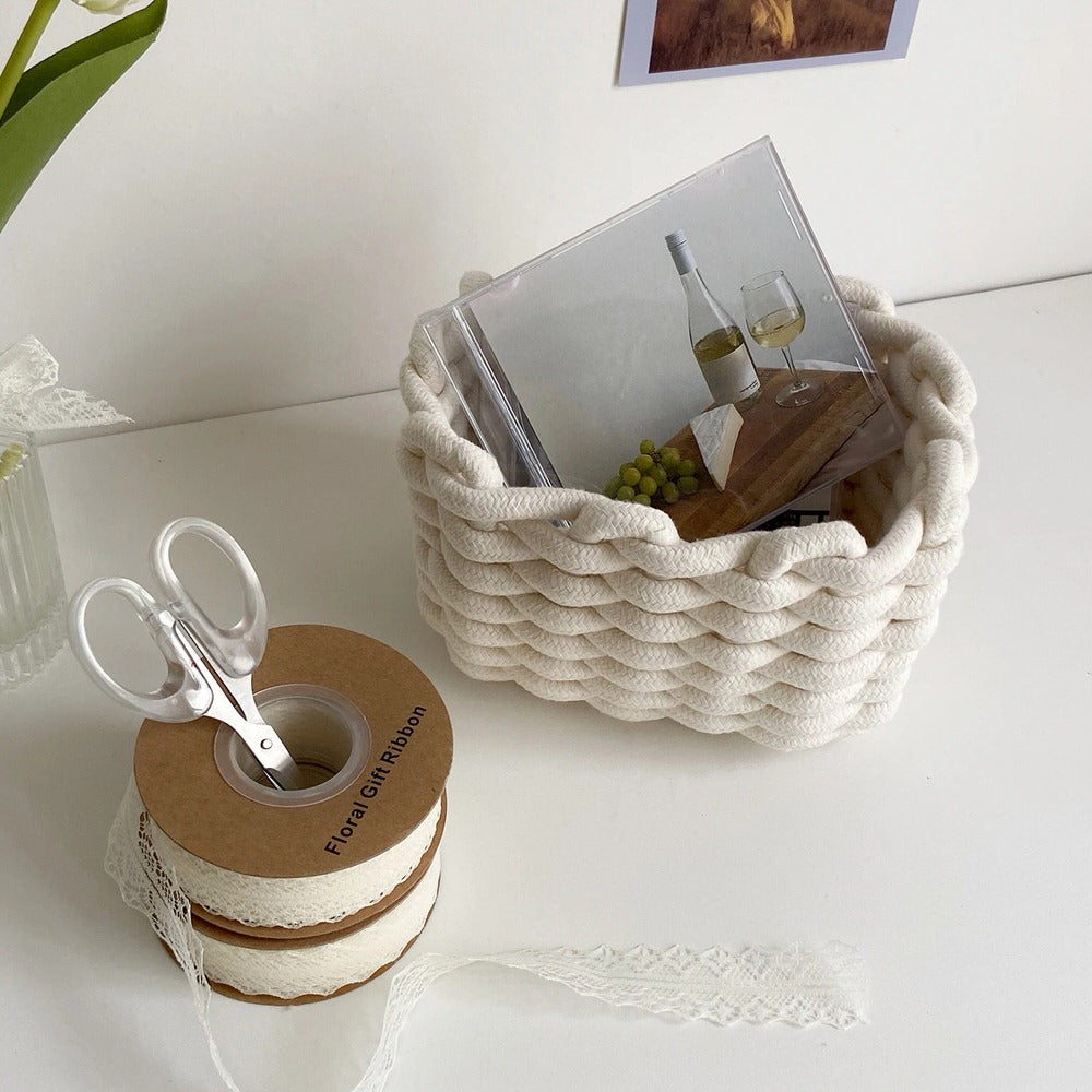 Woven Cotton Rope Desk Storage Basket