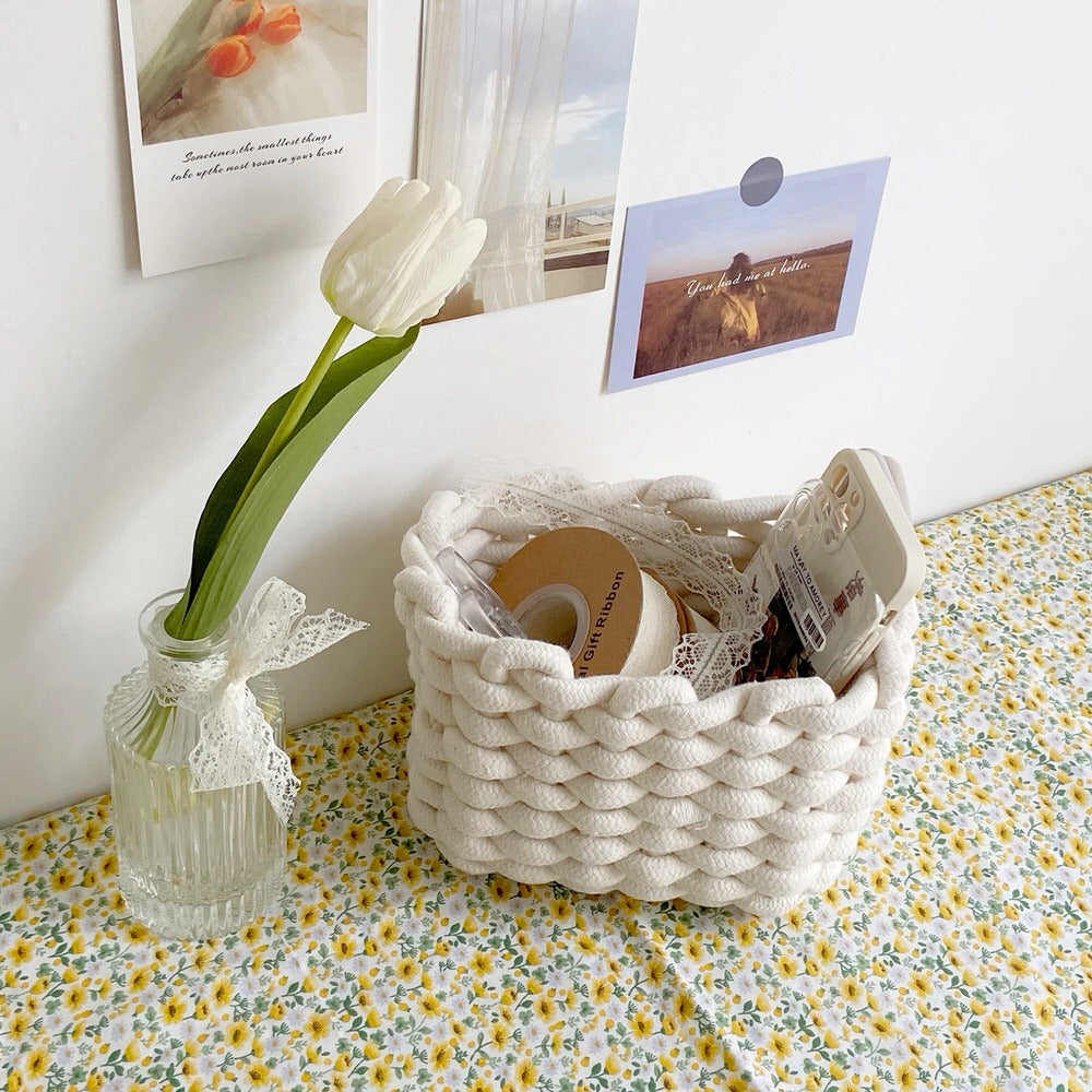 Woven Cotton Rope Desk Storage Basket