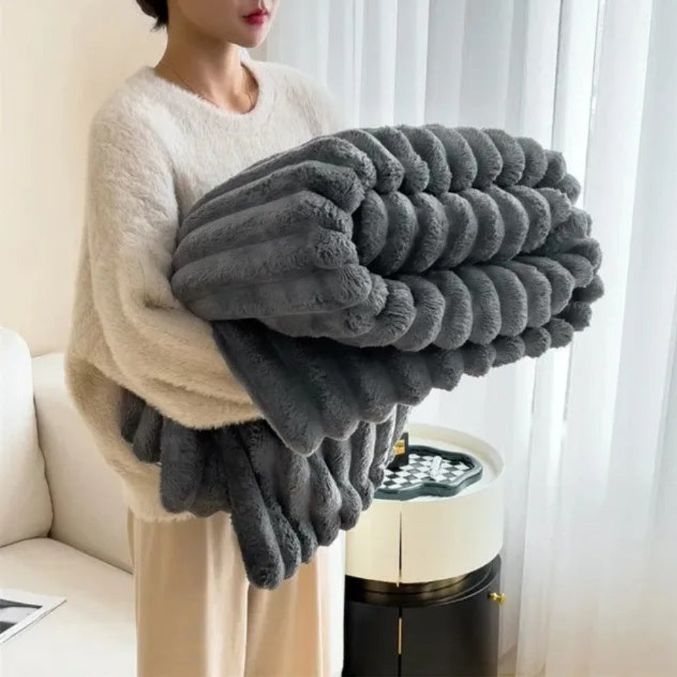 Striped Plush Textured Throw Blanket