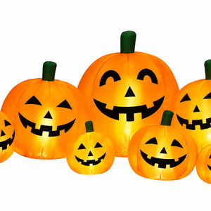 7ft lighted inflatable pumpkin row on white
