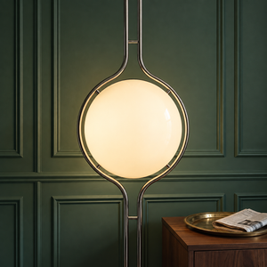 Oris Minimalist Sculptural Globe Floor to Ceiling Lamp